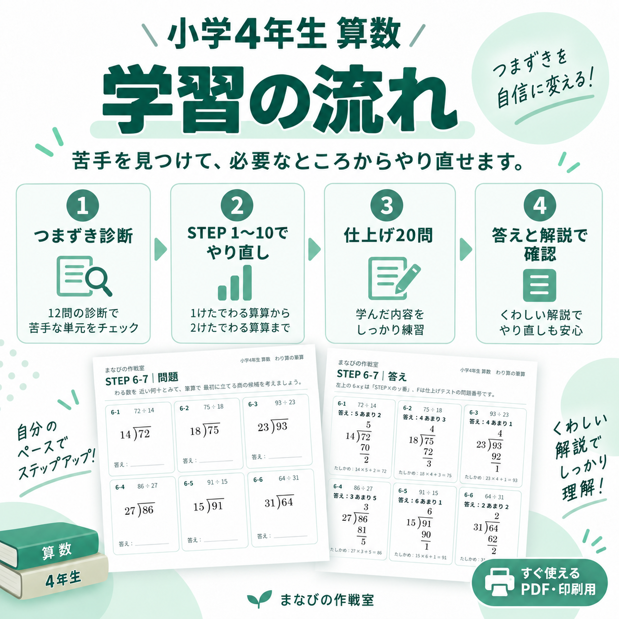 小4算数 わり算の筆算｜つまずき診断＋10STEPやり直し・全132問・答えと解説つき - 画像 (4)